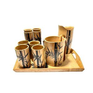 Vintage Japanese Bamboo Barware Set Bamboo & Leaf Print | Some Bamboo is Split